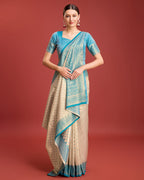 Monjolika Fashion Sky Blue Kanjivaram Silk Mesmerizing Saree | Grocsy