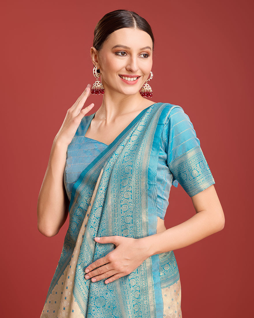 Monjolika Fashion Sky Blue Kanjivaram Silk Mesmerizing Saree | Grocsy