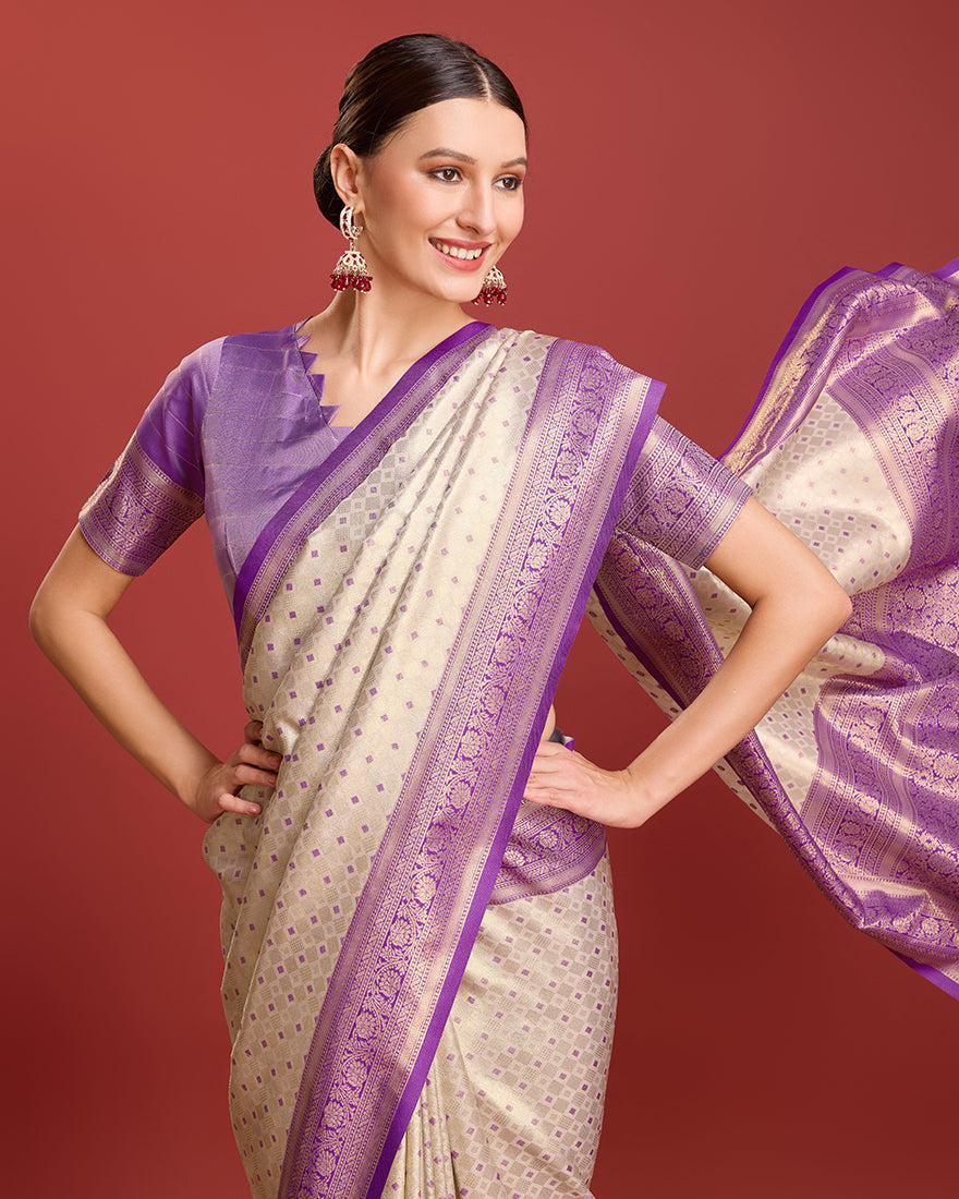 Monjolika Fashion Lavender Kanjivaram Silk Mesmerizing Saree | Grocsy