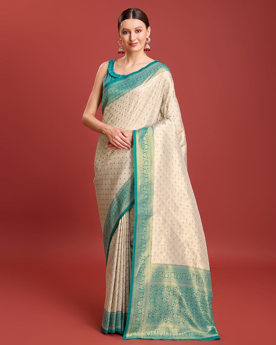 Monjolika Fashion Turquoise Kanjivaram Silk Mesmerizing Saree | Grocsy