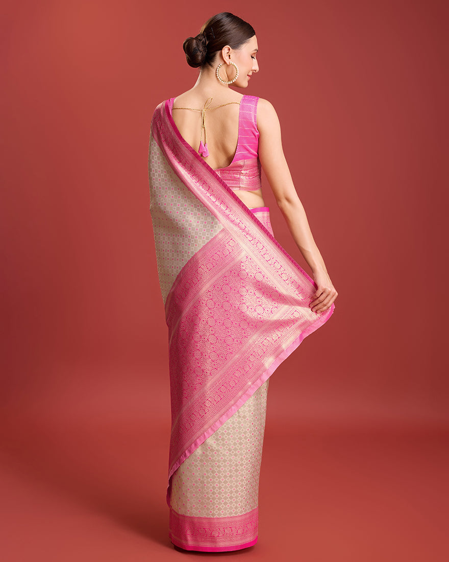 Monjolika Fashion Pink Kanjivaram Silk Mesmerizing Saree | Grocsy