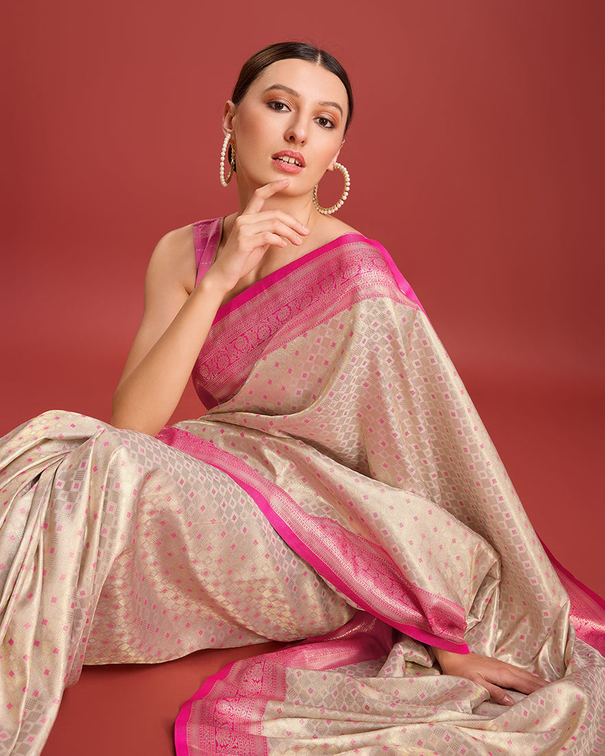 Monjolika Fashion Pink Kanjivaram Silk Mesmerizing Saree | Grocsy