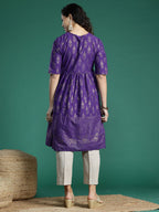 Sangria Ethnic Motifs Print Gotta Patti Pure Cotton Anarkali Kurta | Grocsy