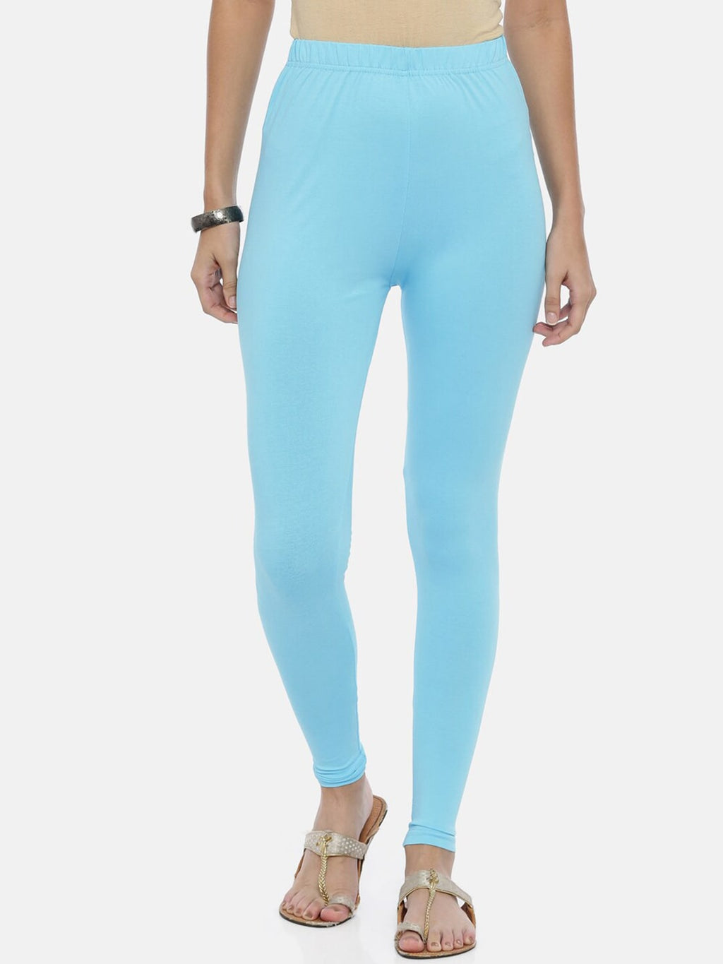 Souchii Light-Blue Solid Ankle-Length Leggings | Grocsy