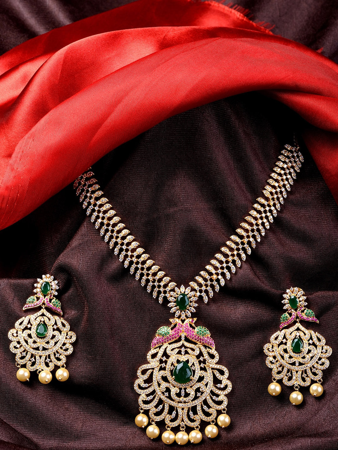 Saraf RS Jewellery Women Gold and Green Gold-Polished Jewellery Set | Grocsy