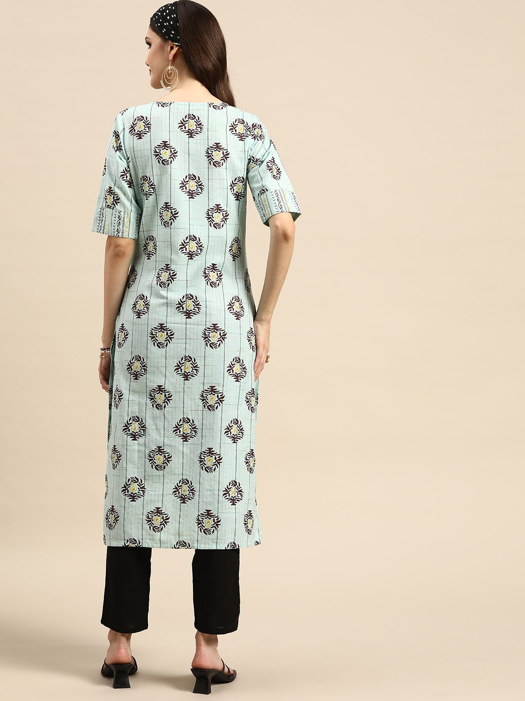 Sangria Women Blue & Brown Ethnic Motifs Printed Kurta | Grocsy