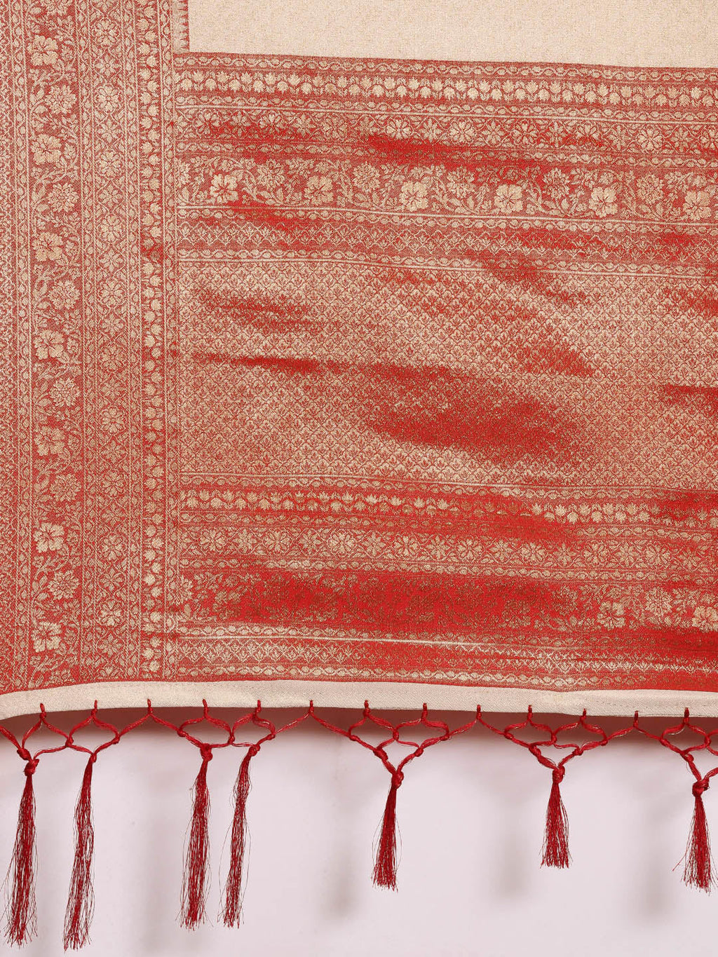 Saree Mall Off White & Red Woven Design Zari Silk Blend Banarasi Saree | Grocsy
