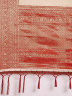 Saree Mall Off White & Red Woven Design Zari Silk Blend Banarasi Saree | Grocsy