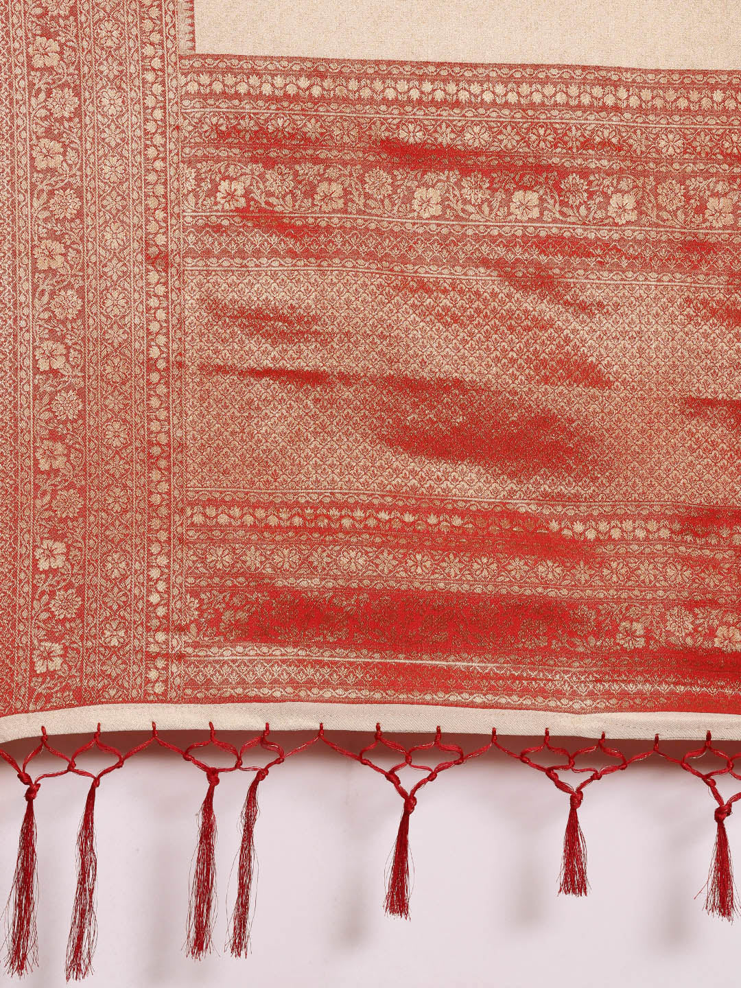 Saree Mall Off White & Red Woven Design Zari Silk Blend Banarasi Saree | Grocsy