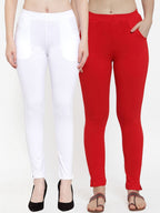 TAG 7 Women Pack Of 2 Solid Ankle-Length Straight-Fit Leggings | Grocsy