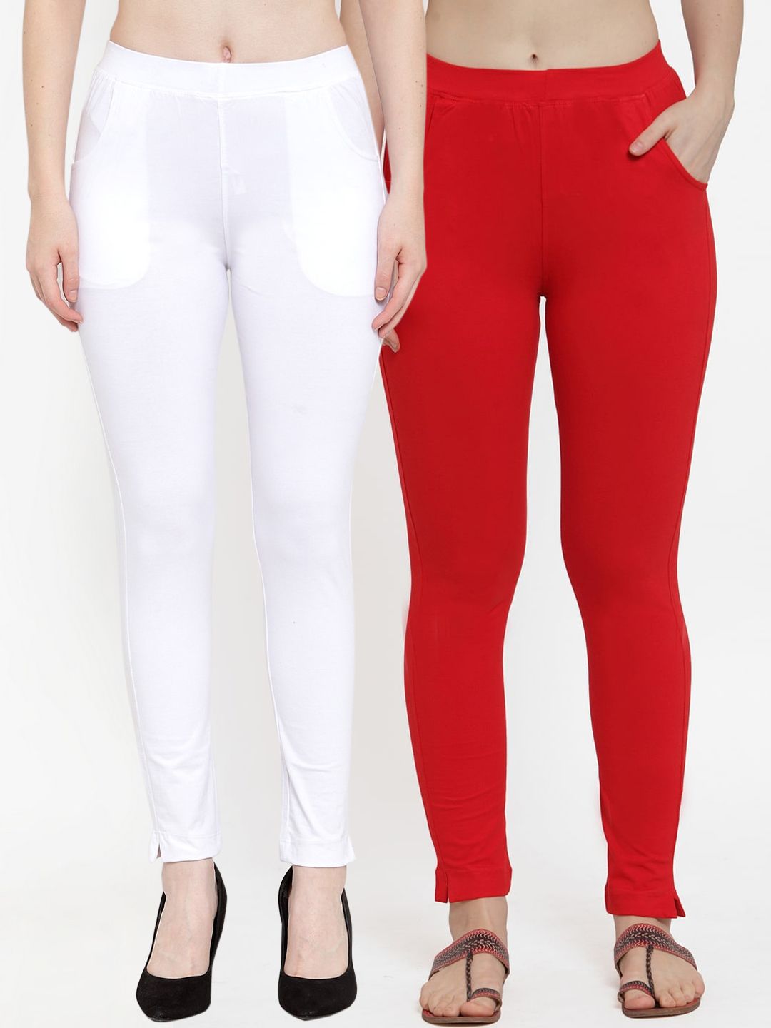 TAG 7 Women Pack Of 2 Solid Ankle-Length Straight-Fit Leggings | Grocsy