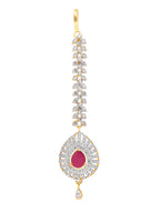 Yellow Chimes Women Gold-Polished American Diamond Pink & White Studded Handcrafted Maang Tikka | Grocsy
