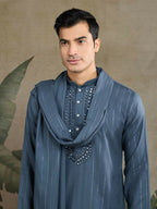 Vastranavya Blue Grey Exclusive Viscose Rayon Festival Wear Real Mirror Work Kurta with Dupatta | Grocsy