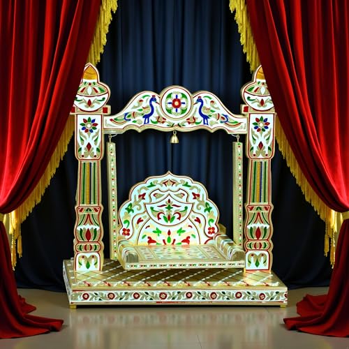 Handicrafts Meenakari Krishna Wooden Jhula for Laddu Gopal Idol for Home Temple | Grocsy