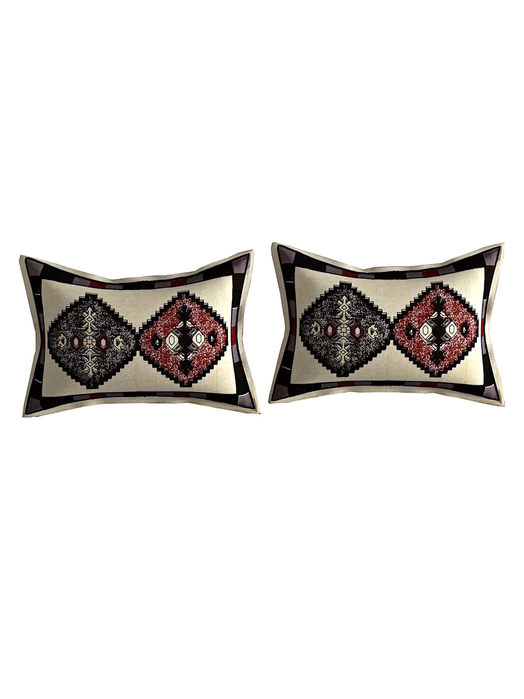 Spangle White & Maroon Ethnic Motifs 260 TC Cotton King Bedsheet with 2 Pillow Covers | Grocsy