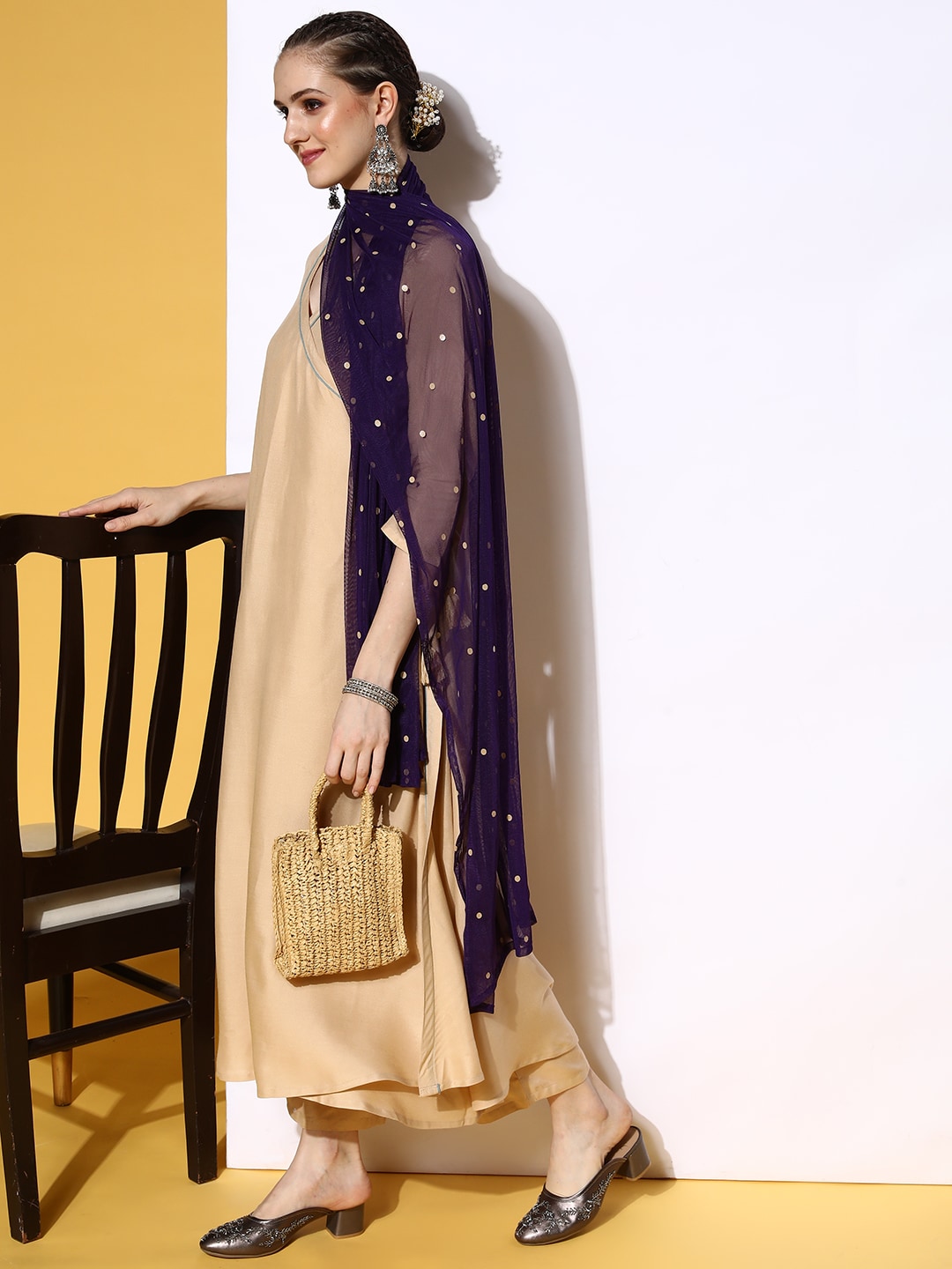 HERE&NOW Women Solid Viscose Rayon Fluid Tie-Up Kurta Set | Grocsy