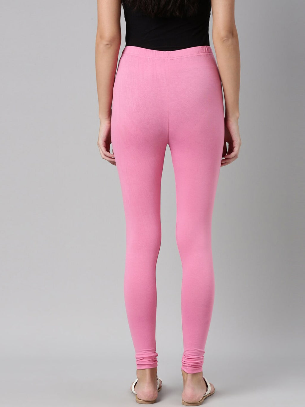 Souchii Pink Solid Slim-Fit Churidar-Length Leggings | Grocsy