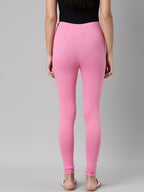 Souchii Pink Solid Slim-Fit Churidar-Length Leggings | Grocsy