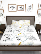 Story@home White & Blue Floral King Bedsheet with 2 Pillow Covers | Grocsy