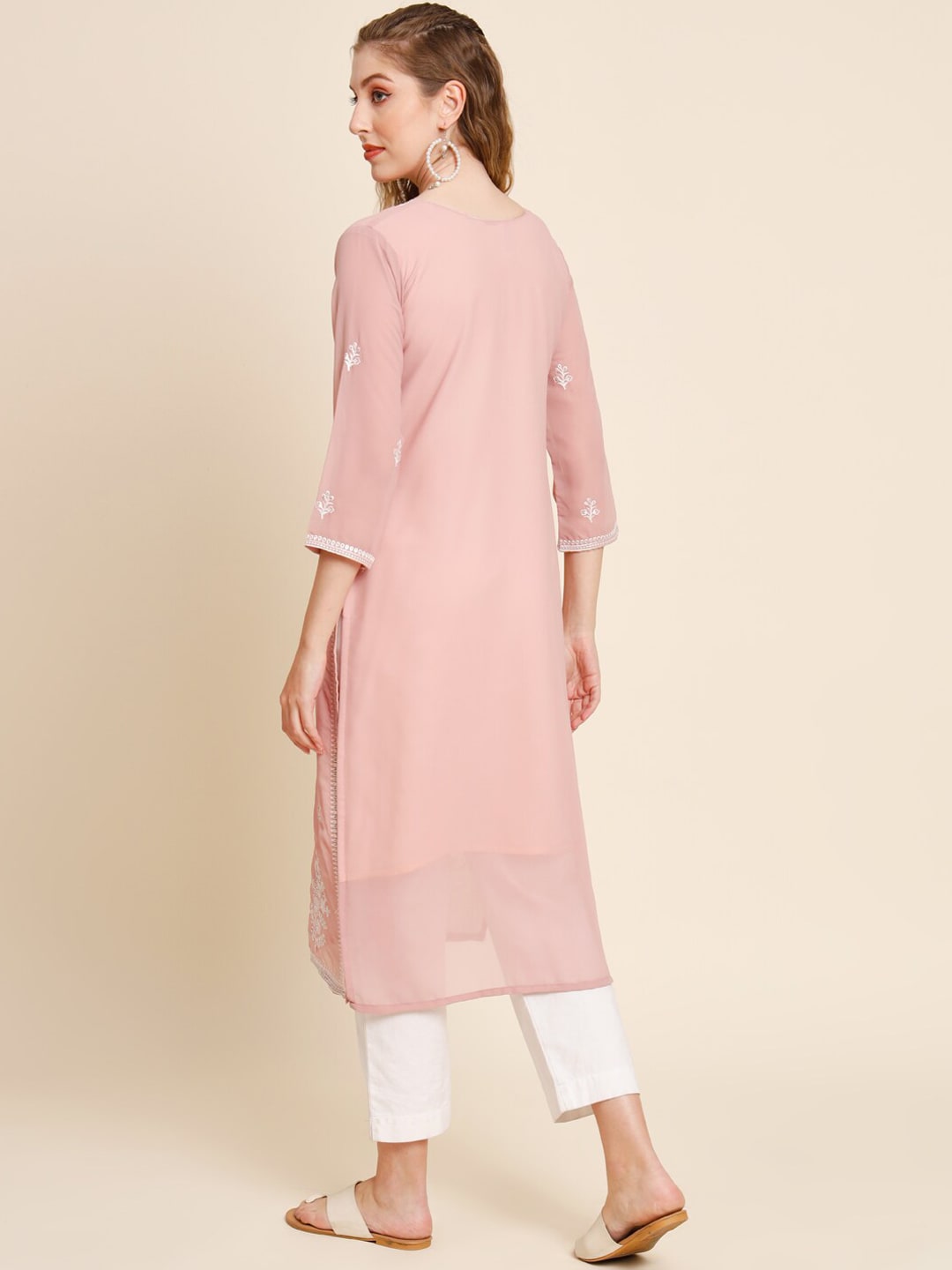 HERE&NOW Ethnic Motifs Embroidered Sequined Georgette Kurta | Grocsy