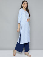 HERE&NOW Women Blue Ethnic Motifs Printed Embroidered Sequin Detail Kurta | Grocsy