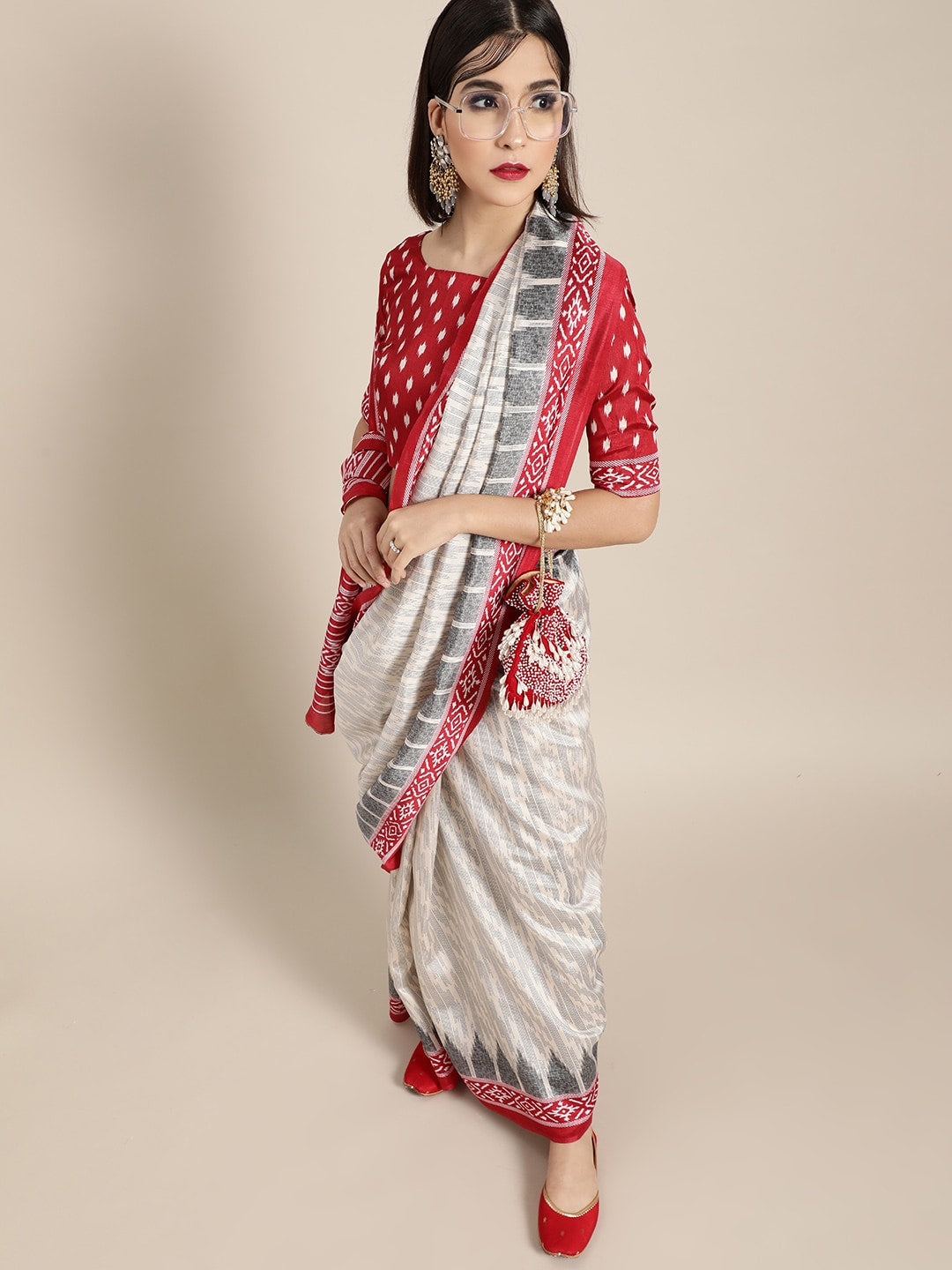Saree Mall Geometric Silk Blend Saree with Printed border | Grocsy
