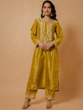 HOUSE OF KARI Floral Embroidered Silk Chikankari Kurta | Grocsy