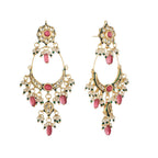 Nuyug 22K Gold Plated Crescent Kundan Drop Pink Stone Chandbali Earrings | Grocsy