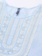 HERE&NOW Women Blue Ethnic Motifs Printed Embroidered Sequin Detail Kurta | Grocsy
