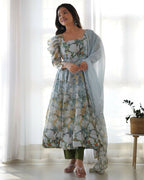 Teeya Creation Multi Color Pure Soft Organza Silk Digital print Party Wear Gown | Grocsy