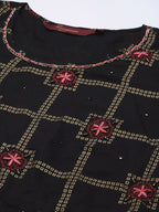 Sangria Women Black Checked Viscose Rayon Anarkali Kurta | Grocsy