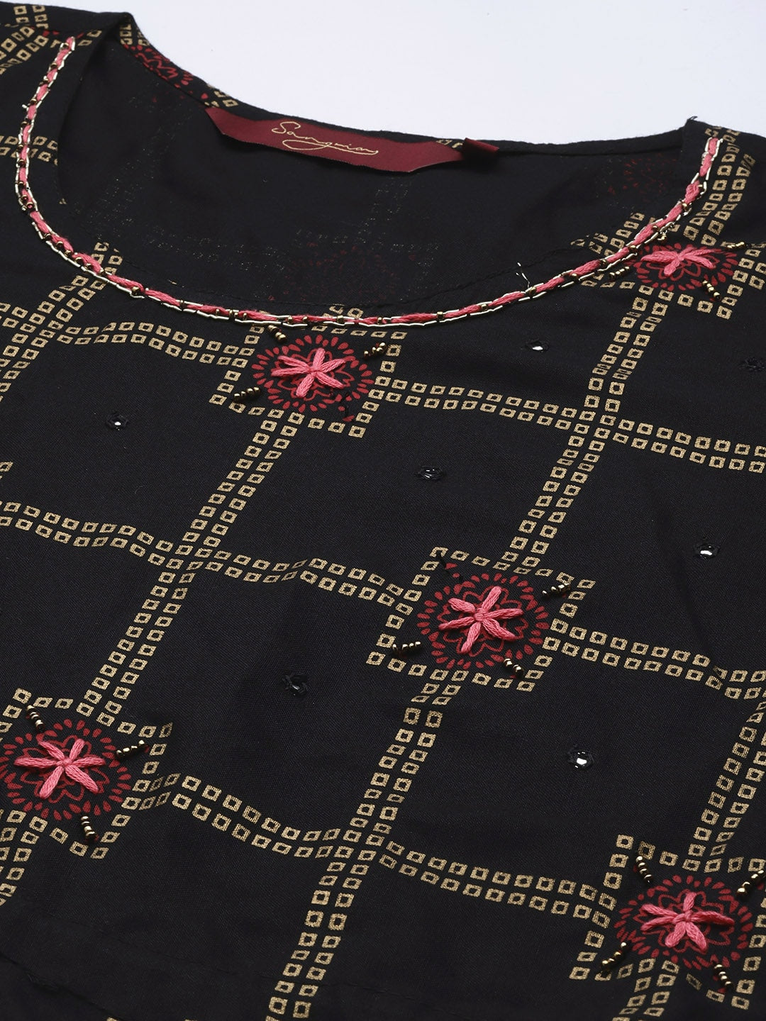 Sangria Women Black Checked Viscose Rayon Anarkali Kurta | Grocsy