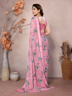 Designer Partywear Pink Bright Moss Satin Patta Fancy Saree - Kanak | Grocsy