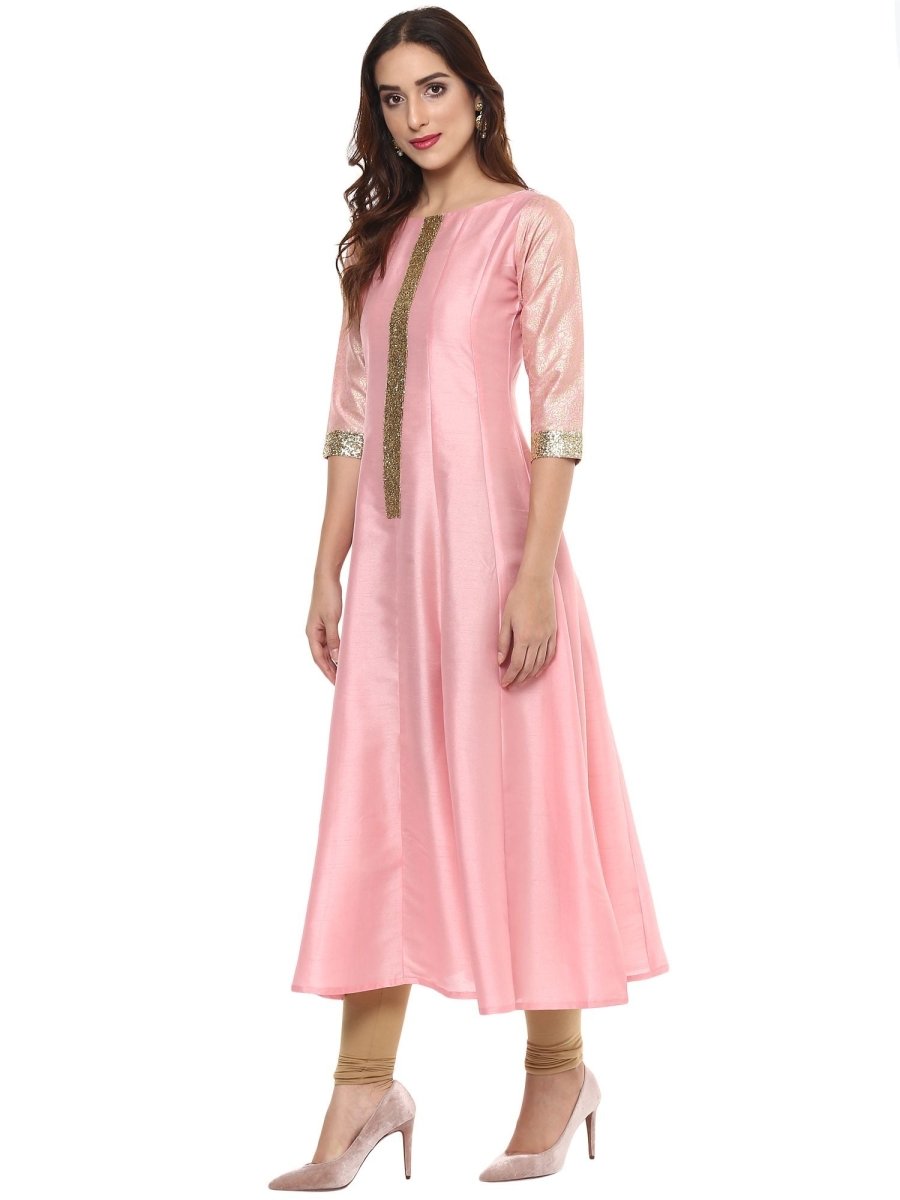 Ahalyaa Women's Pink Poly Silk Kurta | Grocsy