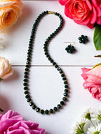 Inhanns Crystal Bloom – Single Line Necklace + Studs - Dark Green | Grocsy