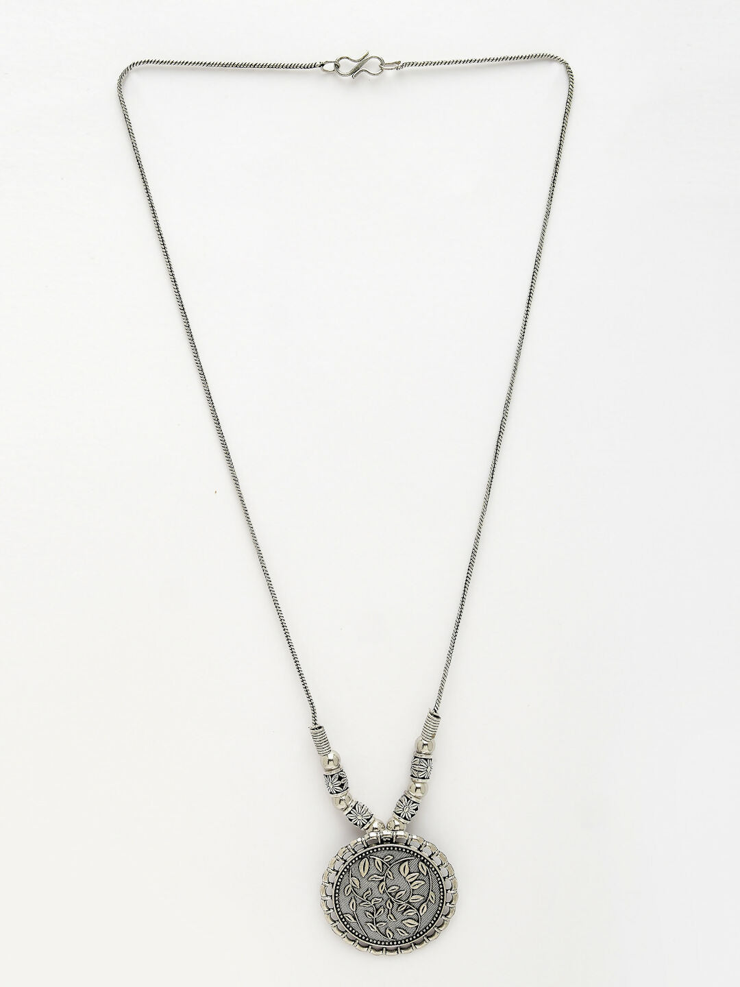 NVR Women's Silver-Toned Circular Shape Pendant with Chain | Grocsy