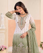 KC Designer Green Ombre Straight Suit For Women With Hand Embroidery | Grocsy
