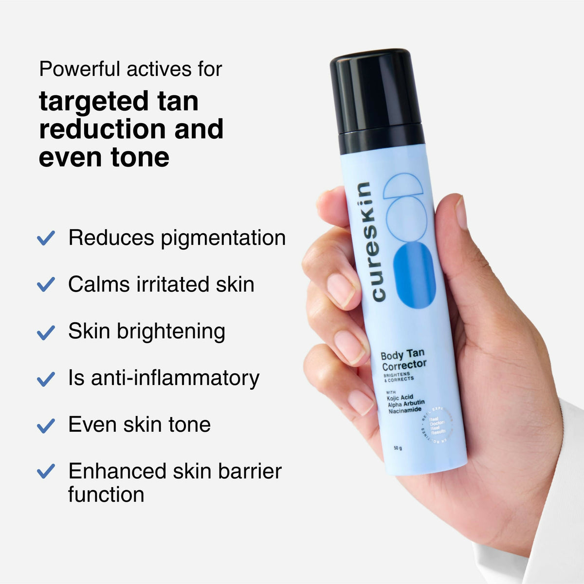 Cureskin Body and Face Tan Corrector - Remove Tan & Achieve Brighter Skin with Kojic Acid, Alpha Arbutin and Niacinamide | Grocsy