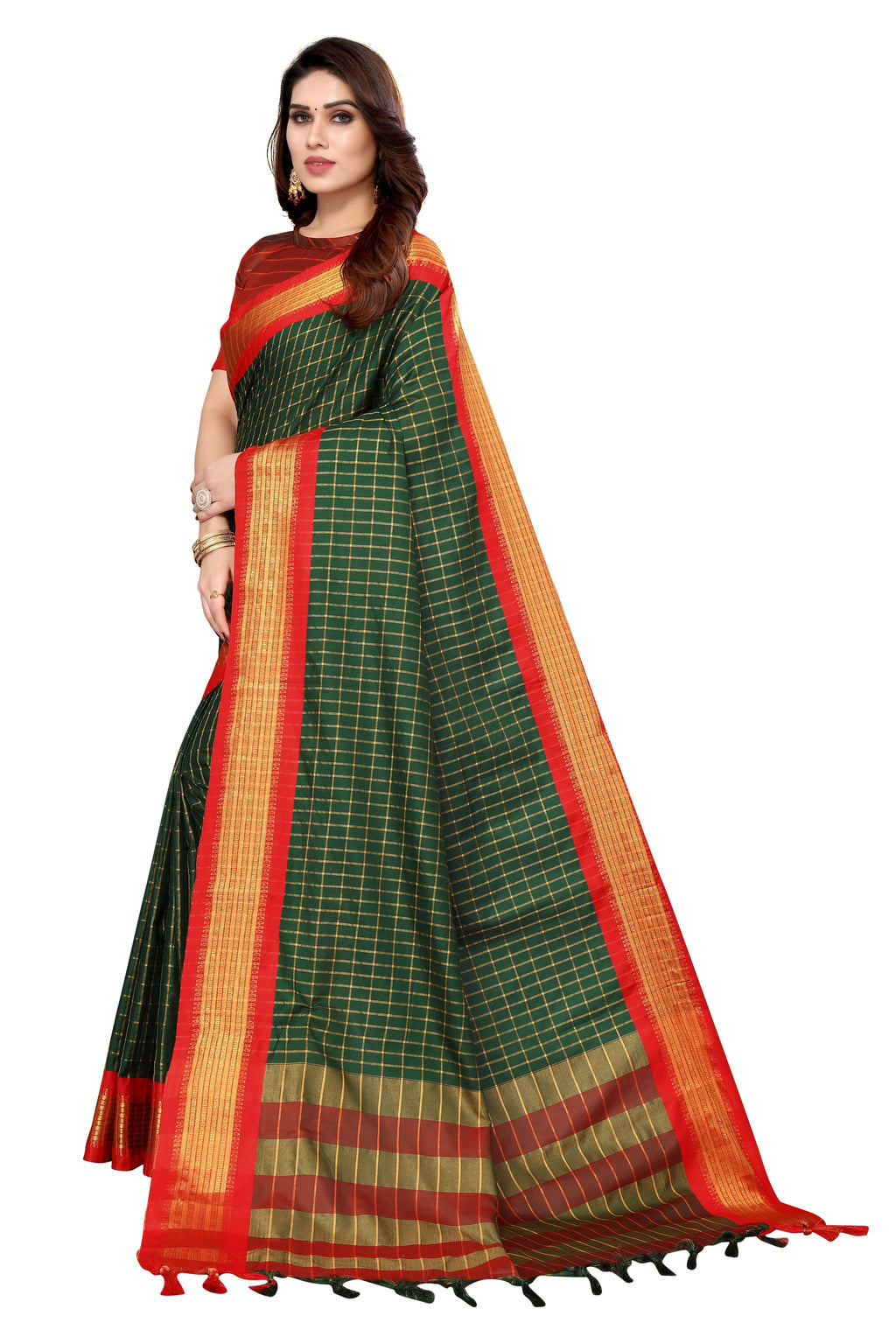Vamika Weaving Green Cotton Silk Saree | Grocsy
