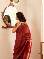 Tikhi Imli Maroon & Gold Toned Zari Woven Design Saree | Grocsy