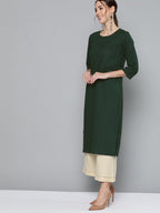 HERE&NOW Women Green Pure Cotton Solid Kurta | Grocsy