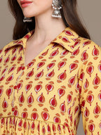 HERE&NOW Ethnic Motifs Printed Shirt Collar Pure Cotton Anarkali Kurta | Grocsy