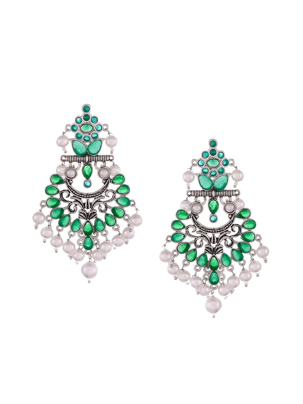Shoshaa Silver-Plated Green Handcrafted Drop Earrings With Pearl | Grocsy