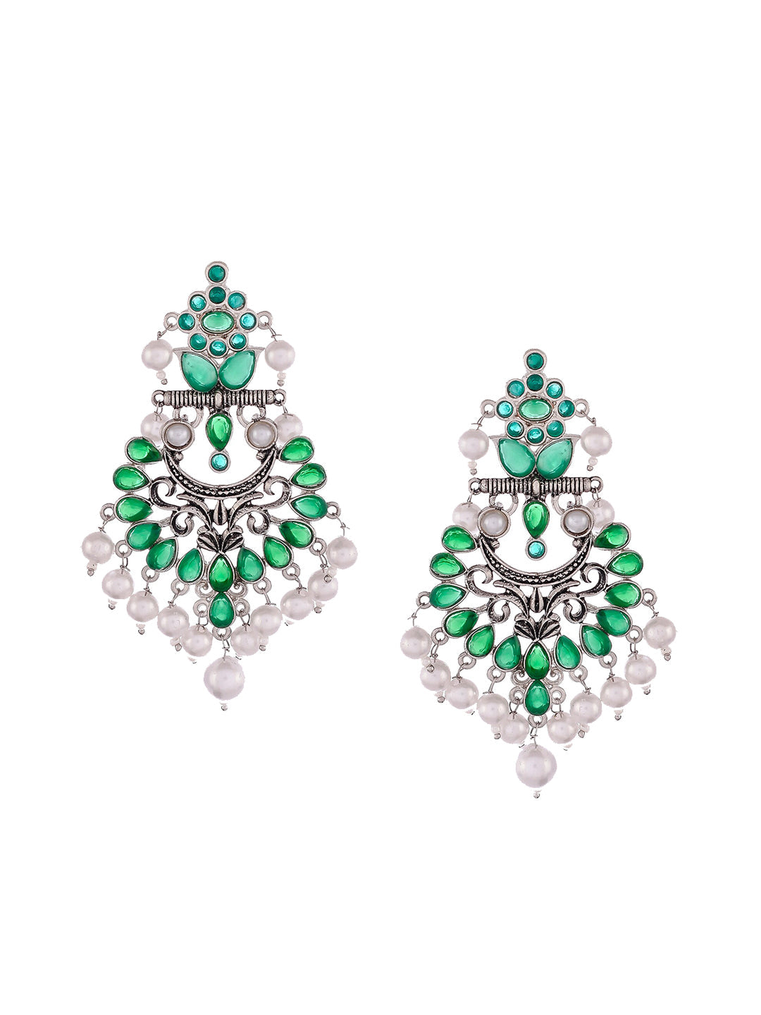 Shoshaa Silver-Plated Green Handcrafted Drop Earrings With Pearl | Grocsy
