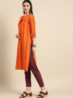 All About You Women Orange Printed Kurta with Maroon Solid Trousers | Grocsy