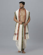 Indian Clothing Ramraj Cotton Mens Pure Cotton 5 Khan Jari 9 + 5 Kora Panchakacham Dhoti With Angavastram Set | Grocsy