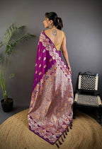Joban Fashion Meenakari Magenta Woven Soft Silk Saree | Grocsy