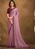 Purple Satin Silk Designer Saree with Unstitched Blouse - Norita Mahitha | Grocsy