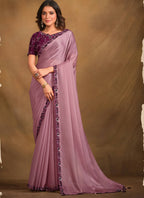 Purple Satin Silk Designer Saree with Unstitched Blouse - Norita Mahitha | Grocsy