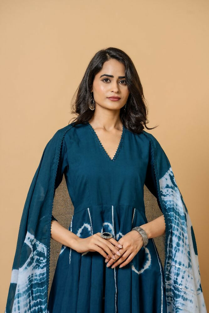 Joban Fashion Navy Blue Tie & Dye Cotton Suit Set | Grocsy